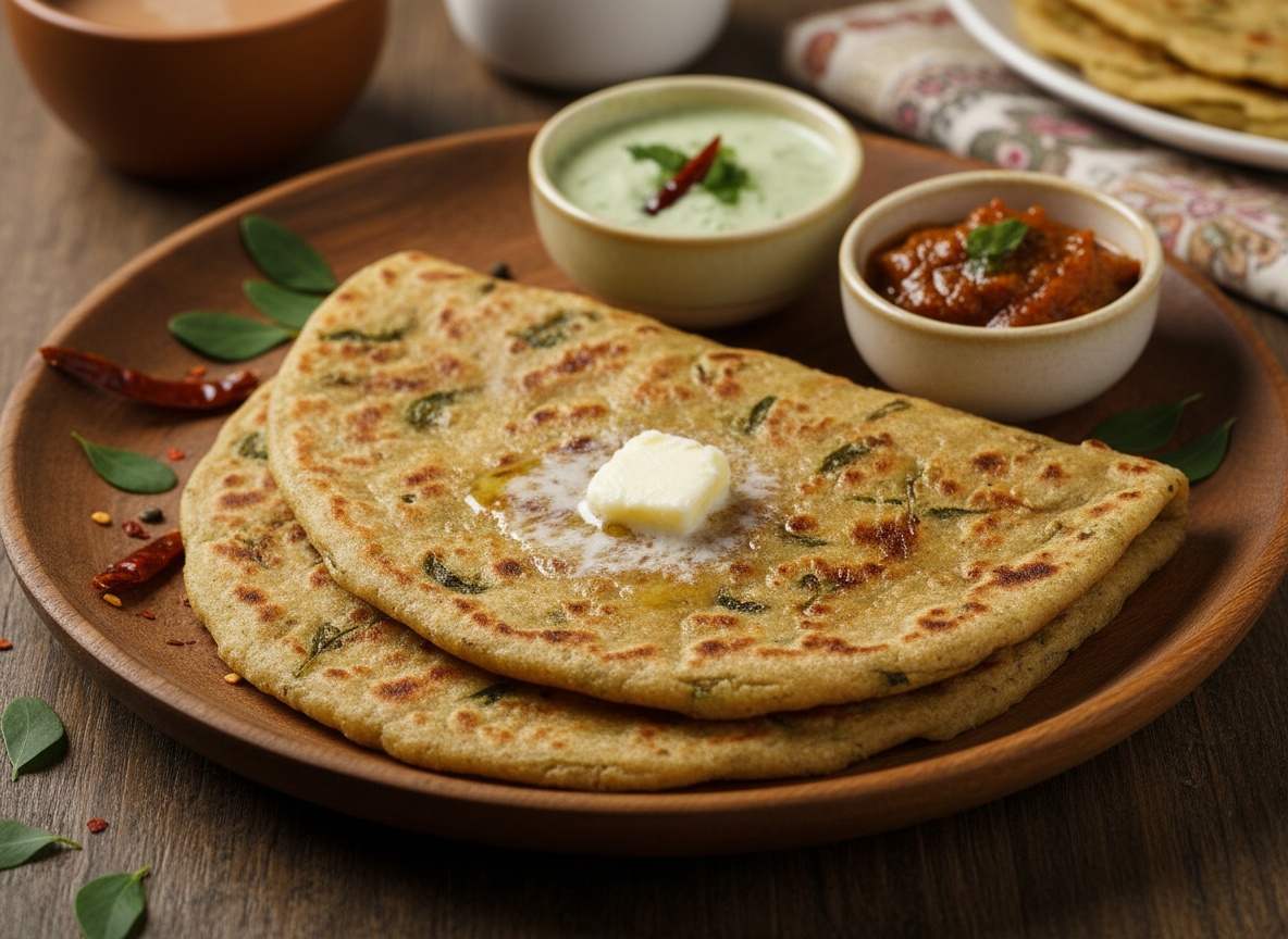Firefly_Gemini Flash_Methi Paratha 365578 Methi Paratha - Image 1